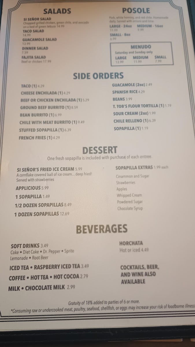 Si Señor Restaurant Menu - Image 2